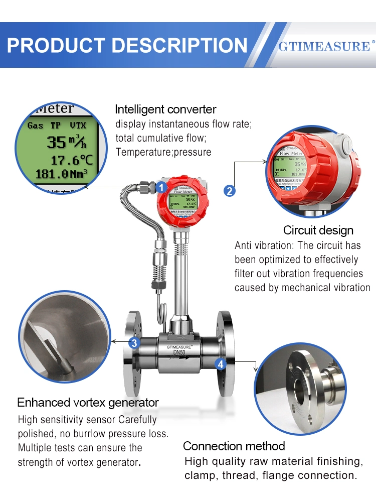 Low Cost Flowmeter Vortex Steam Gas Compressed Air Natural LPG Flow Meter