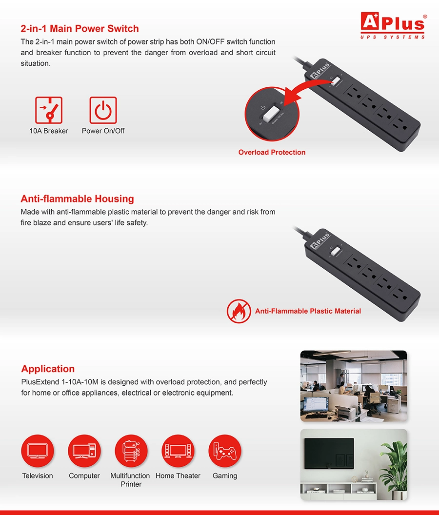 Smart Power Strip 10A 4 Outlets Surge Protector