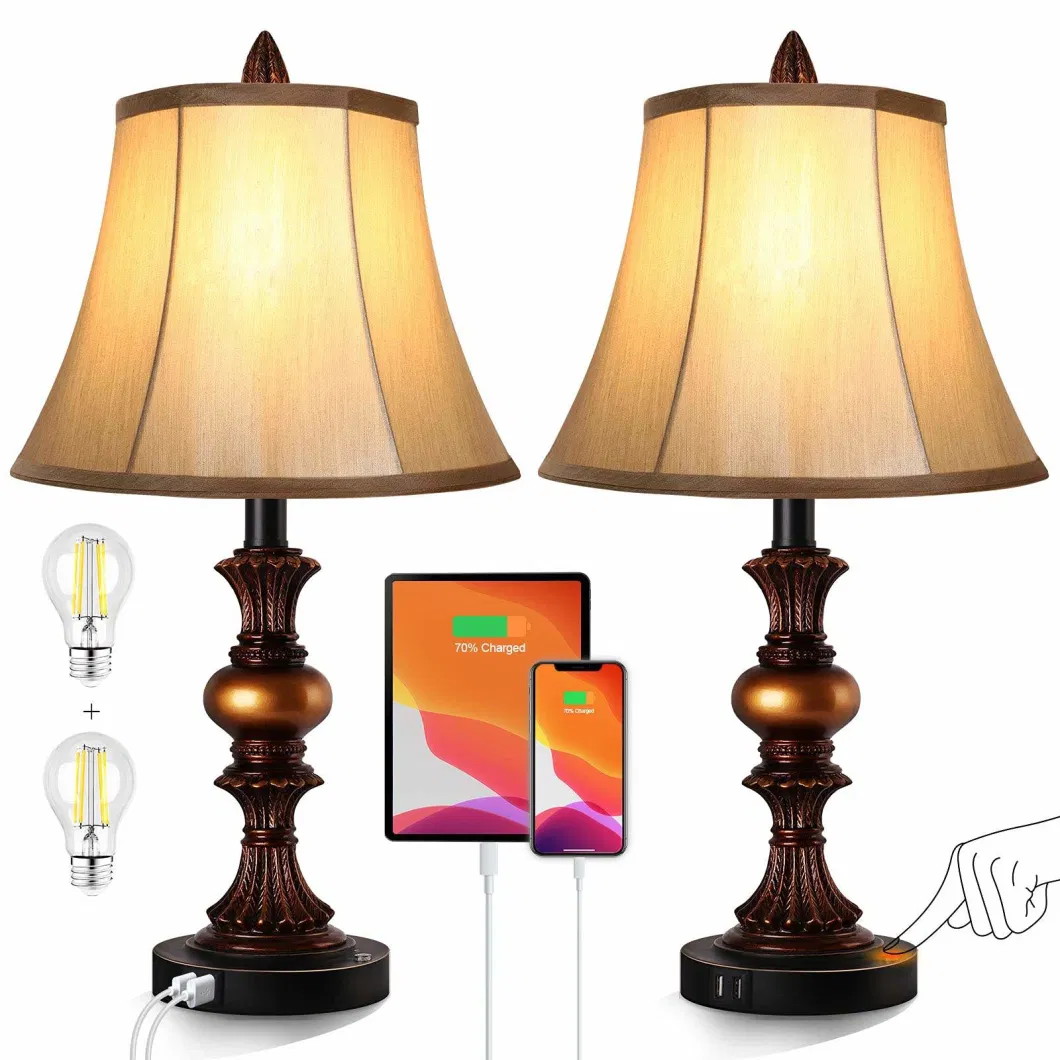 Factory Direct Sell lamp De Chevet Touch Control 3 Way Dimmable Wooden Base Table Lamp for Bedroom or Living Room