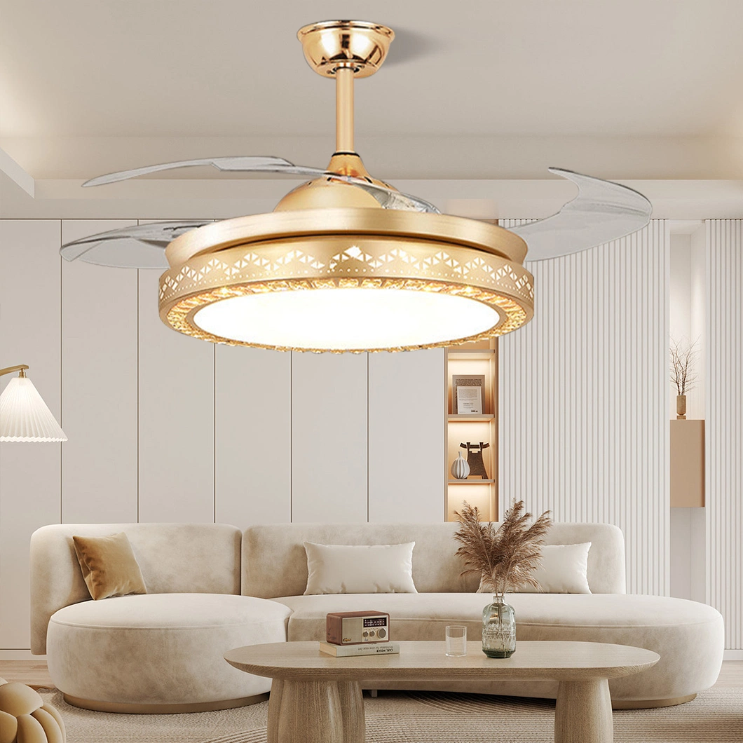 Smart Retractable Folding Blades LED Light Living Room Ceiling Fan Light