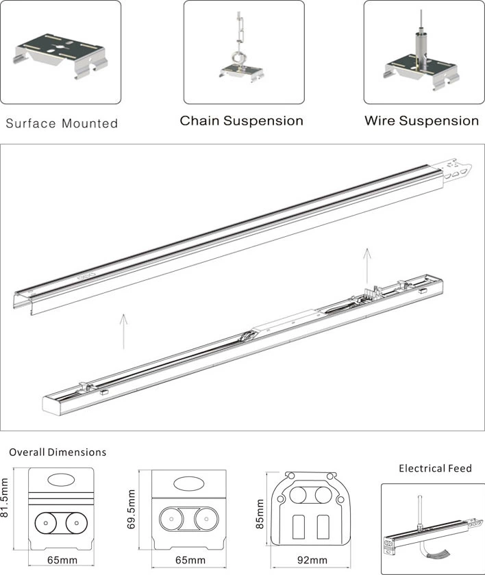 Saso Ce UL 15W-30W 4 Wires Track Linear LED Lighting Made in China for Office, Store, Supermarket, Workshop or Warehouse Lighting