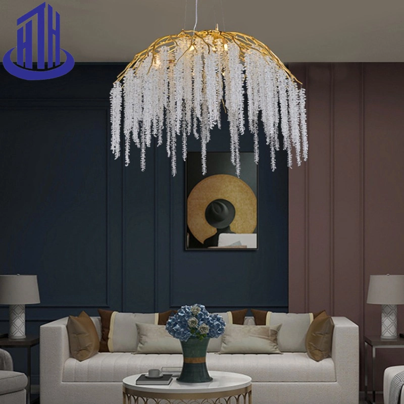 9-Lights Tree Branch Raindrop Ceiling Pendant Light Gold Luxury Crystal Chandelier (68)