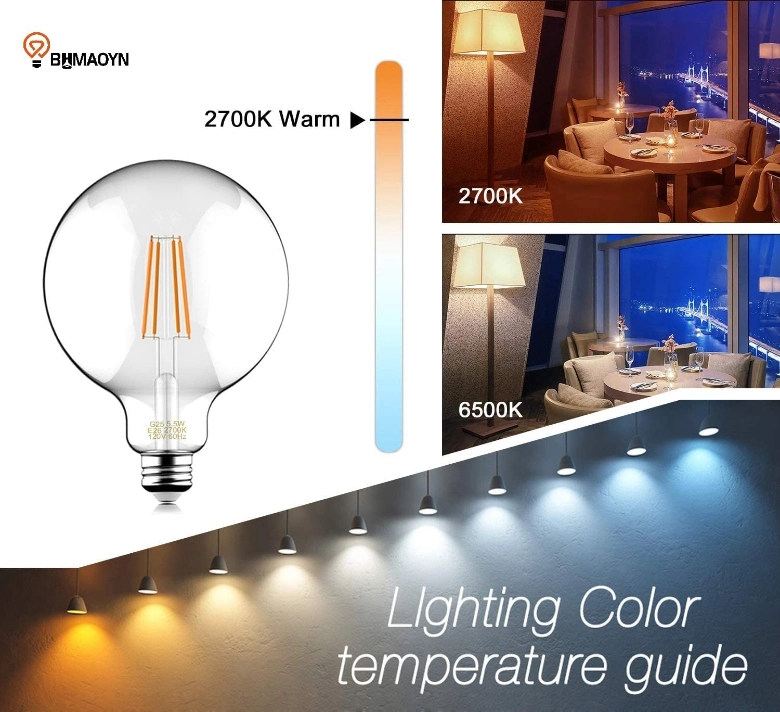 Hot Selling LED Filament Bulb Light G95 Bulb Lamp 6W 600lm 2700K Daylight, Dimmable, 2400K Warm Amber Gold Glass for Indoor Use