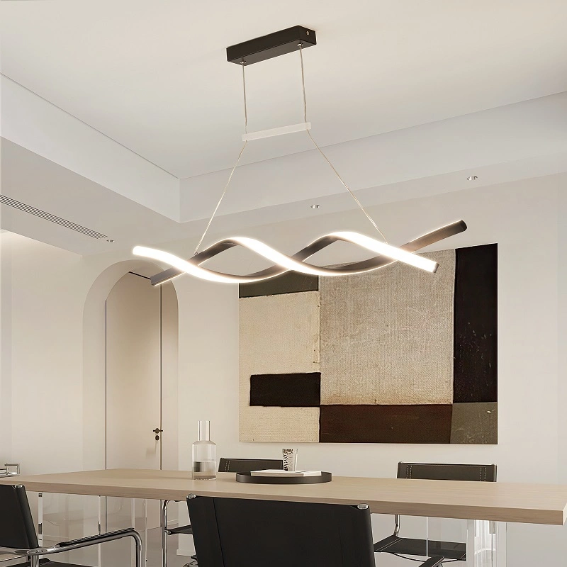 Office Dining Room Aluminum Modern Strip Wave Pendant Chandelier Lighting Fixtures