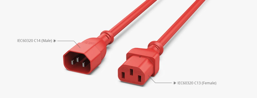 IEC320-C14 to IEC320-C13 14AWG 250V/15A Power Extension Cord 6FT/1.8m Red