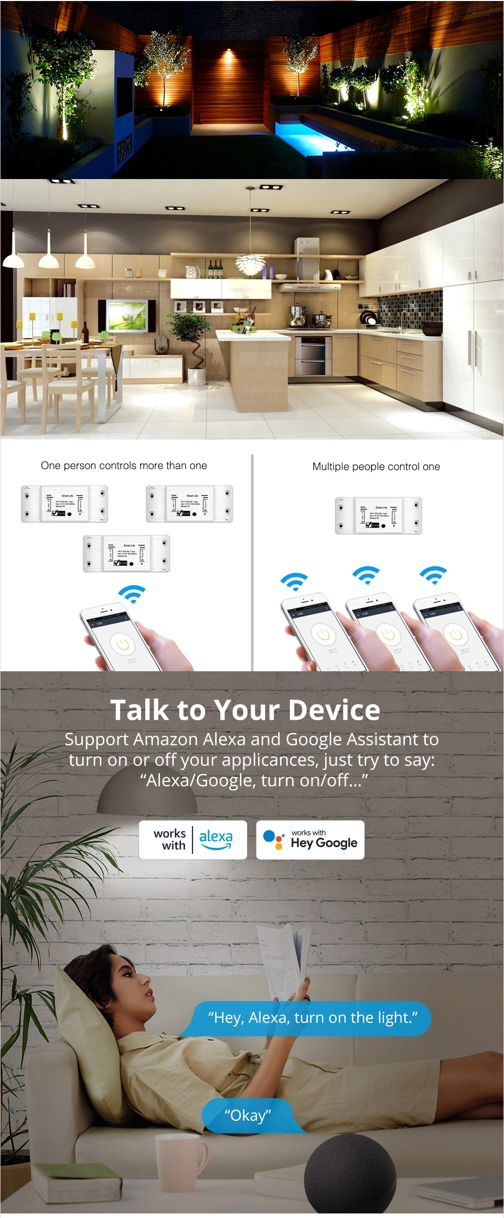 Smart Life Universal WiFi Breaker Alexa Google Smart Home Remote on off WiFi Smart Switch