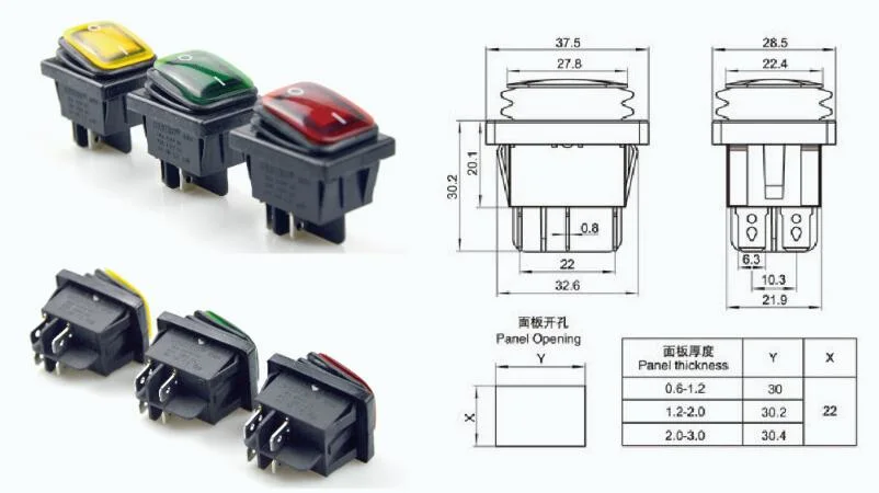 Waterproof Kcd4 Dpst 4 Pins on off Illuminated Rocker Switch with LED Light