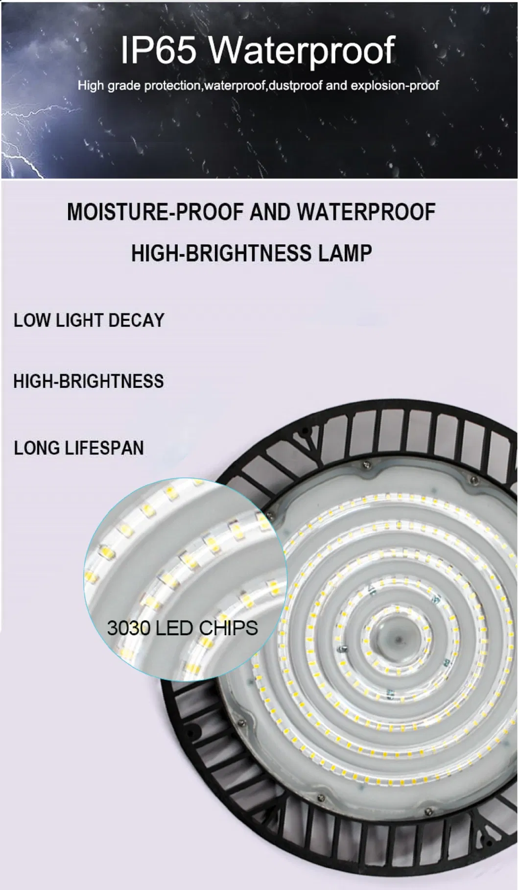 IP65 200W Round LED Industrial Warehouse Sports Ground High Bay Lighting