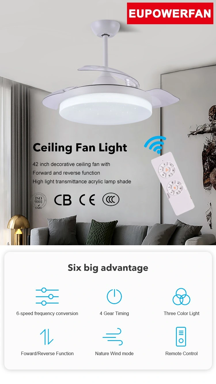 36 Inch Modern Decorative Folding Fan Invisible Ceiling Fan Light