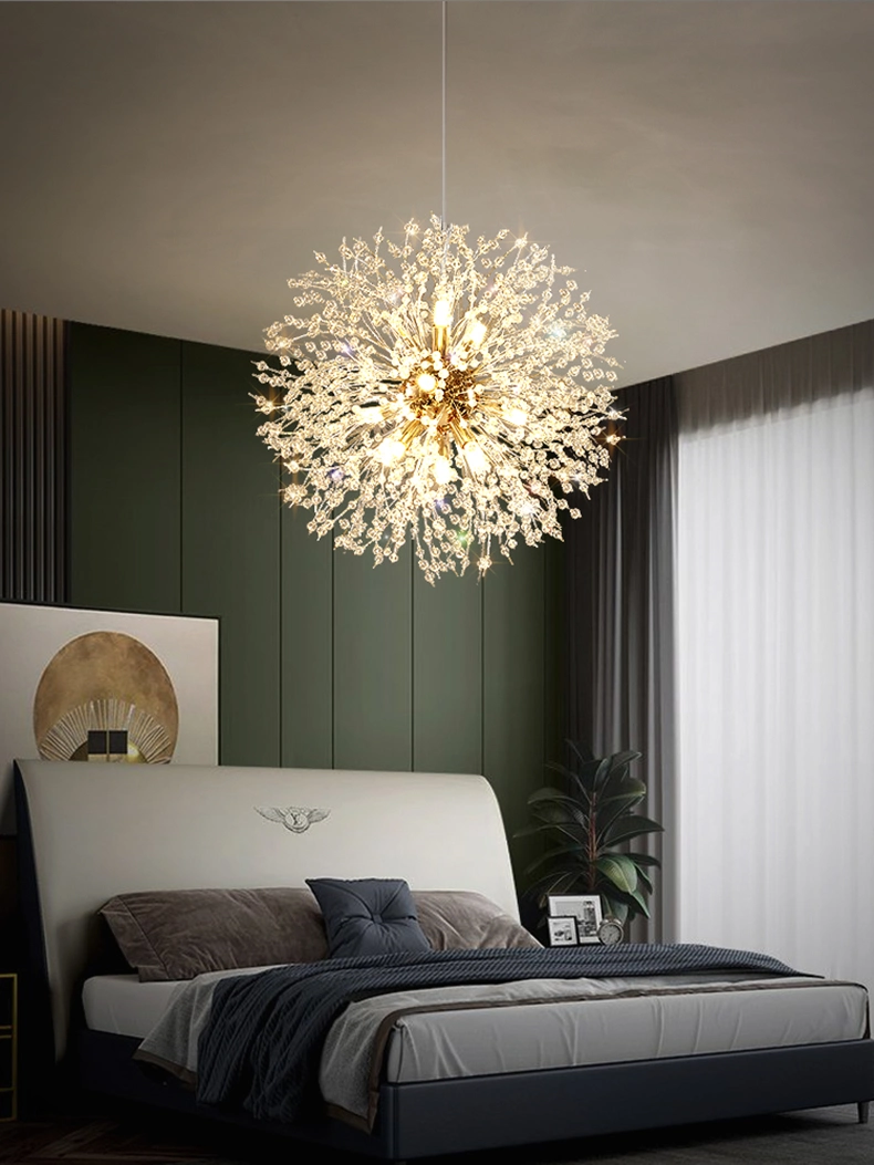 Modern Crystal Dandelion Chandelier Lighting Spark Ball Pendant Lamp LED Hanging Restaurant Bedroom Suspension Light Fixture