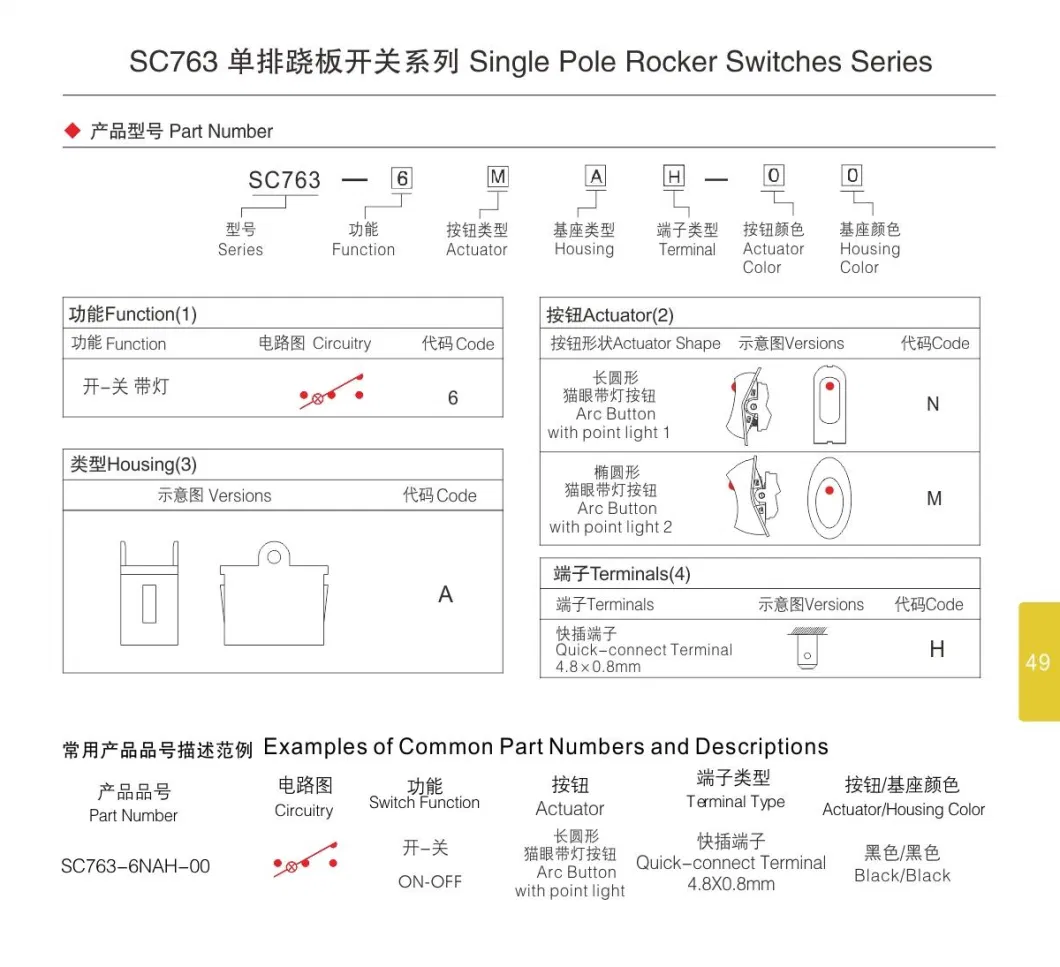 Baokezhen Sc763 on-off with Light 15A 125V 10 (3) a 250V Rocker Switch