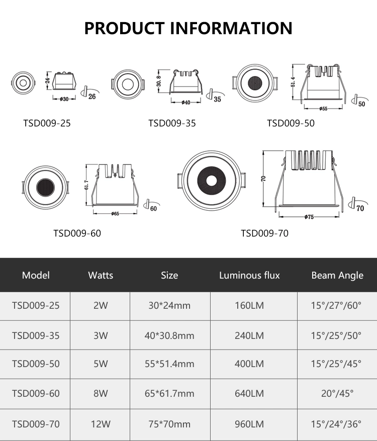 Commercial Extra Small Ceiling Down Light 2W Mini LED Downlight