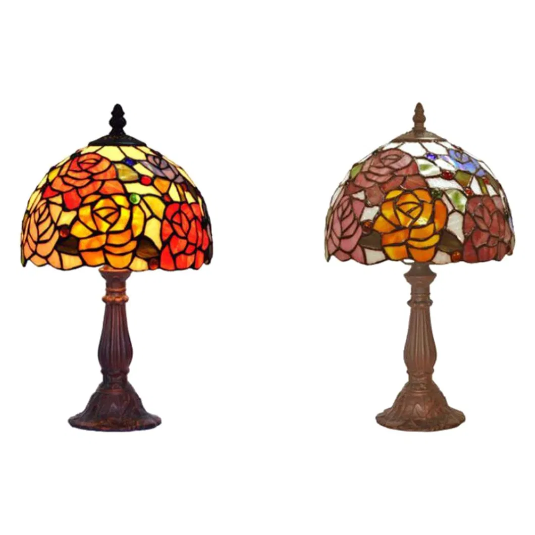 Tiffany Style Desk Light LED Bedroom Home Decor Lighting Fixtures Handmade Rose Stained Glass Table Lamp