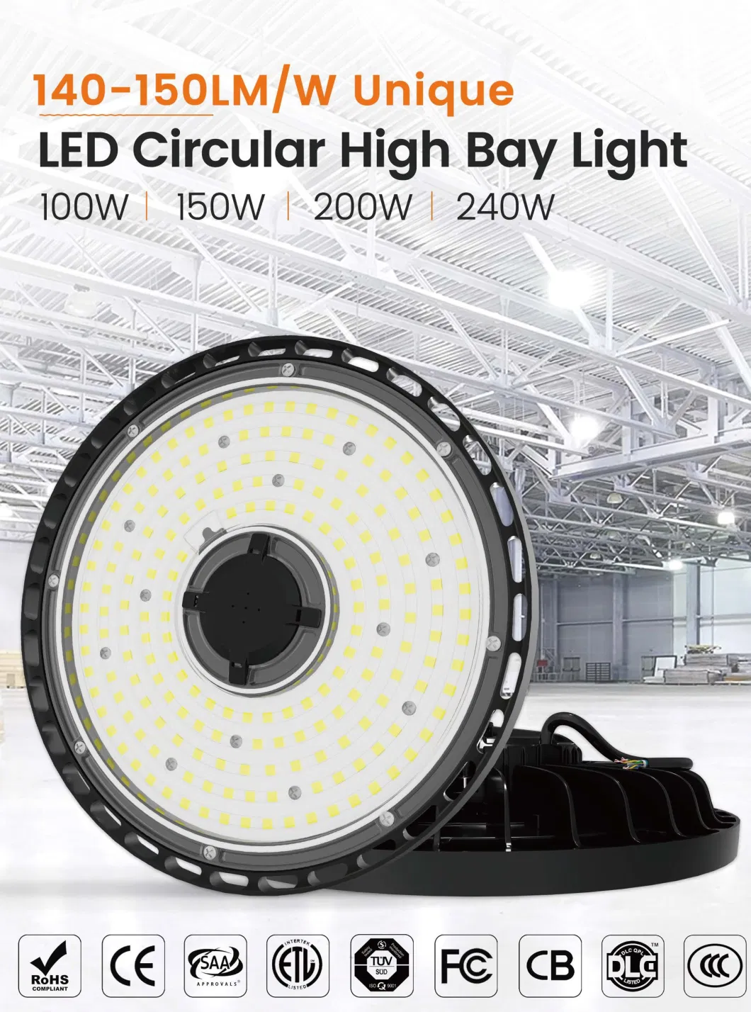 100W 150W 200W 300W Ra80 160lm/W LED High Bay Light UFO