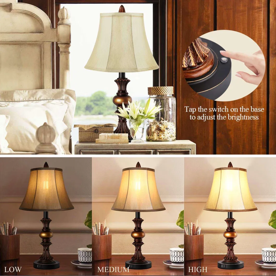 Factory Direct Sell lamp De Chevet Touch Control 3 Way Dimmable Wooden Base Table Lamp for Bedroom or Living Room