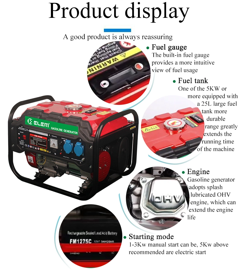 1.0kw 1.25kVA 2.0kw 2.5kVA 3.0kw 3.75kVA 4.0kw 5.0kVA 5.0kw 6.25kVA 6.0kw 7.5kVA 7.0kw 8.75kVA 8.0kw 10kVA 220V 380V Electric Portable Power Gasoline Generator