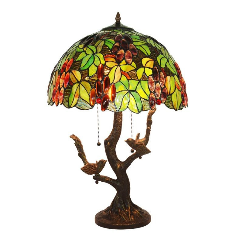 Antique Stained Glass Bird Art Decor Luxury Beautiful Large Bedroom Tiffany Bedside Table Lamps (WH-TTB-08)