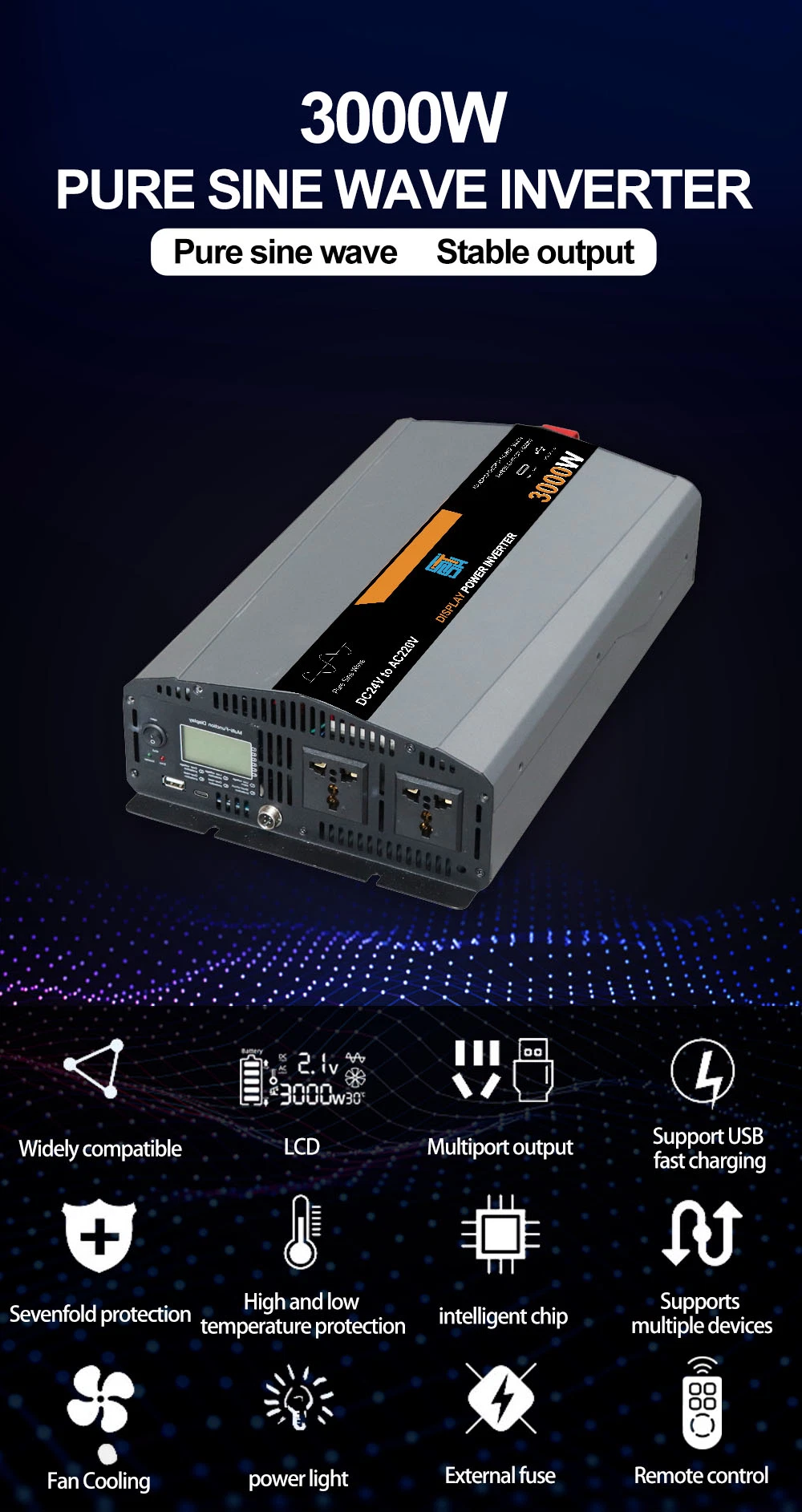 Solar Inverters 12V 220V DC to AC 3000W off Grid Power Inverter