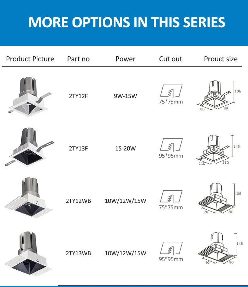 Wholesales Factory 5W 7W 9W 10W Adjustable Dimmable CRI 80/90/97 Recessed LED Ceiling/Spotlight/Downlight/Indoor Interior Wall Spot Down Track Linear Light