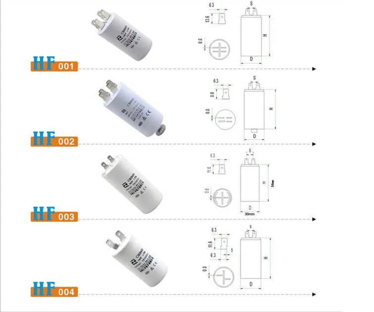 Cbb60 20 Microfarad 450V 4-Pins Plastic Case AC Motor Run Polypropylene Film Capacitor