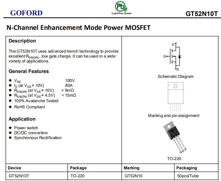 Metal-Oxide Silicon Transistor (MOSFET) 100V 80A
