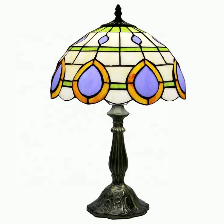 Classical Tiffany Style Peacock Feathers Stained Glass Table Lamp