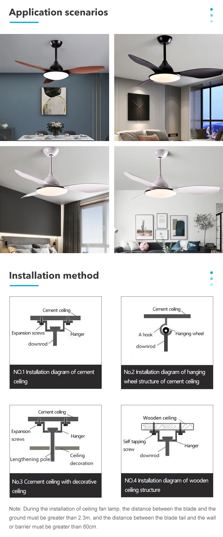 Adjustable Smart Remote Control 3 ABS Blades Modern LED Ceiling Fan with Light