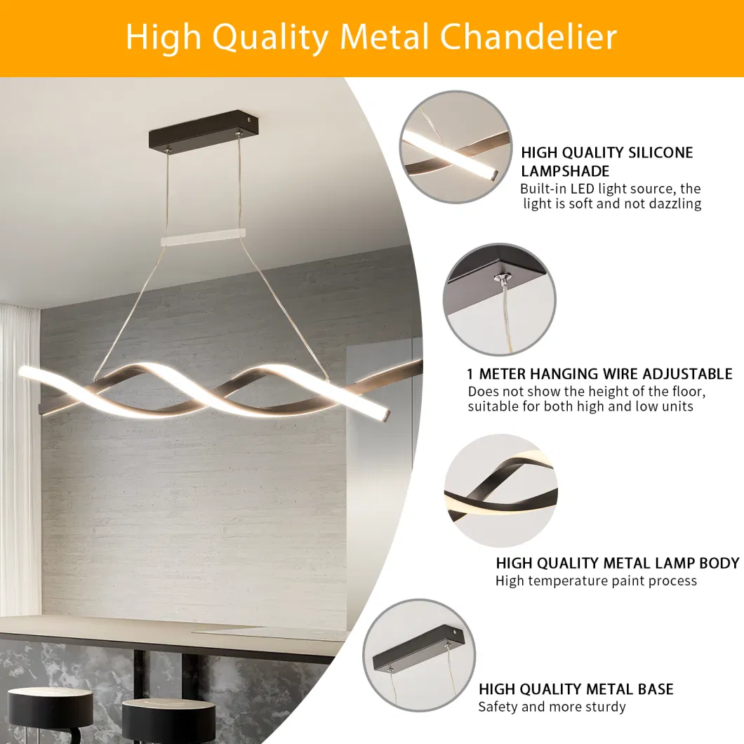 Office Dining Room Aluminum Modern Strip Wave Pendant Chandelier Lighting Fixtures