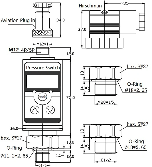 Basic customization Silicon Piezoresistive Intelligent Pressure Switch With LCD Display