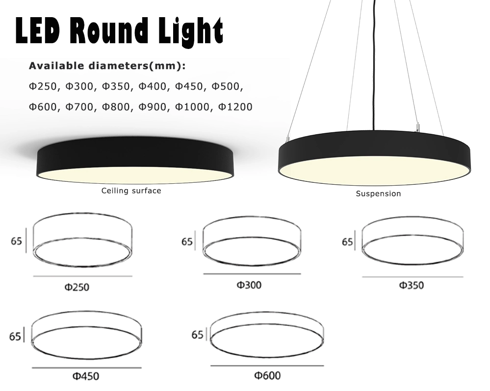 Flickerfree 100lm/W Round Shape LED Pendant Light Ceiling Round Lamp of 65mm Height
