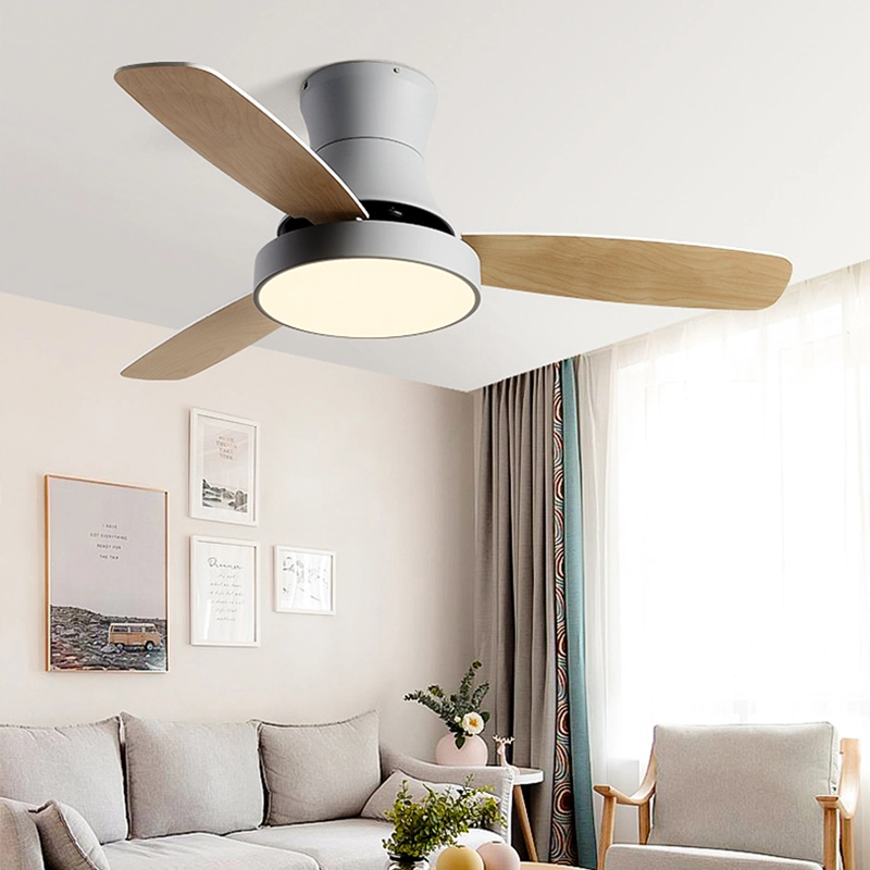 Wood Ceiling Fan with Light LED Modern Kitchen/ Restaurant/Bedroom Nordic Smart Ceiling Fan Light (WH-CLL-31)