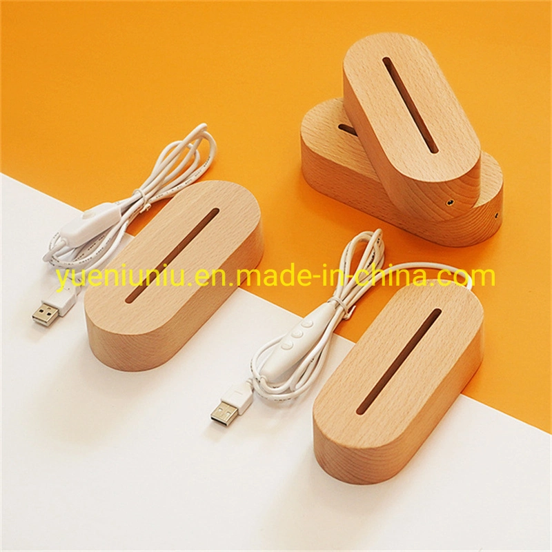 Wholesale Oval 3D Acrylic USB Wooden Table Lamp LED Wall Wooden Stand for Resin Display Base