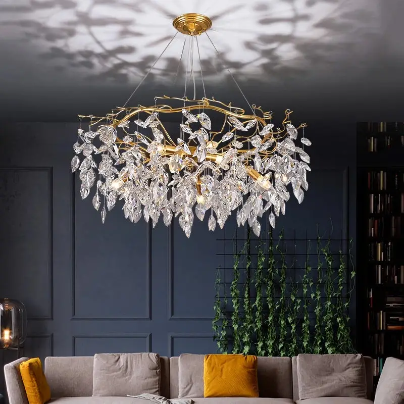 Decoration Home Design Golden Luxury Crystal Branch Light Fixture LED Chandelier Lighting for Living Room Dining Room