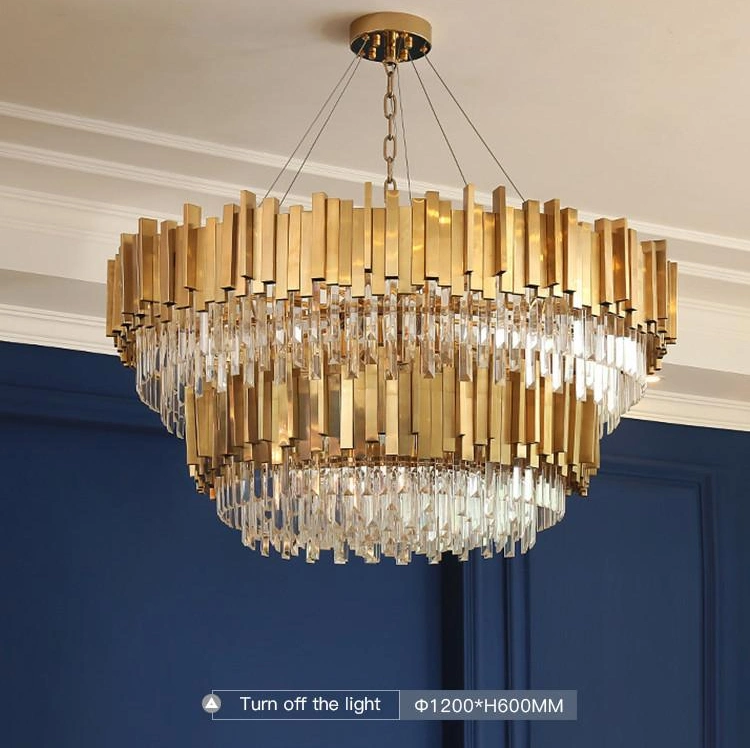 Ocean Lighting Interior Decoration Round Gold Luxury Crystal Chandelier Pendant Lamp