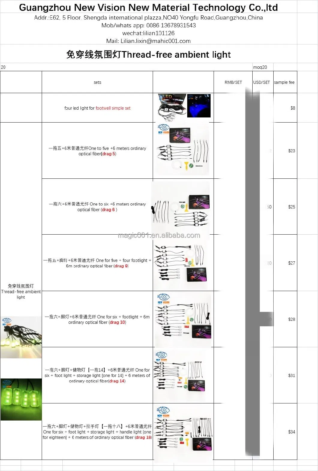 Custom Kit Car Interior Acrylic LED Strip Atmosphere Lamp APP Control Wireless Ambient Lighting for Car Doors Handle