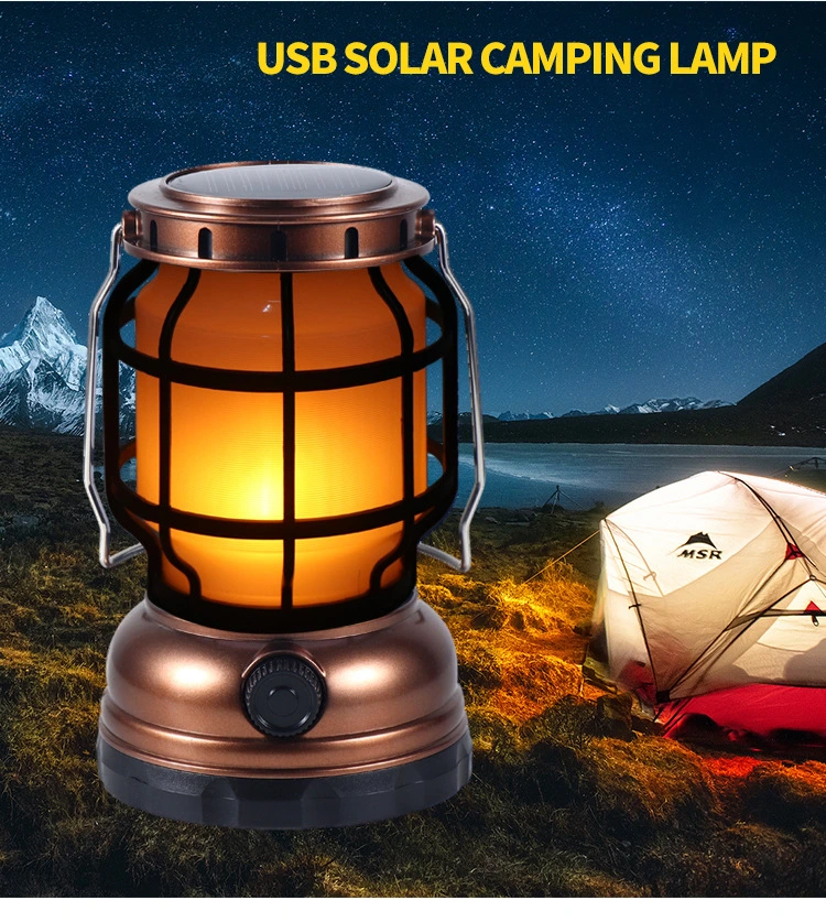 Multifunctional Outdoor Power Vintage Lights Camping Lights Flame Ambient Solar Camping Lights Handheld LED Lighting Rechargeable Retro Classic Camping