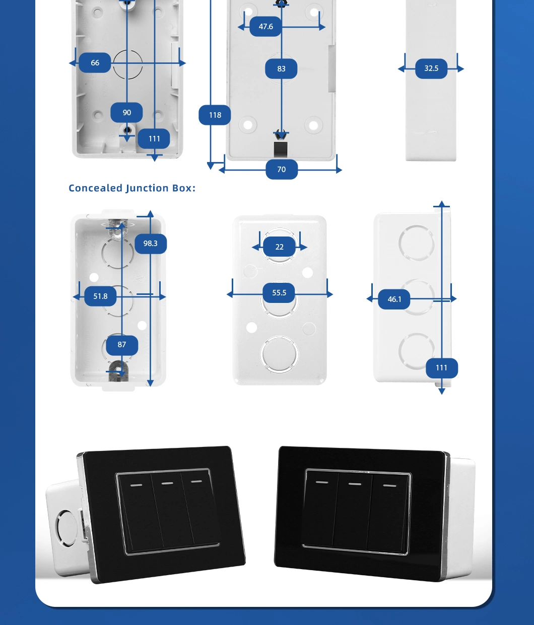 Luxury New Design China Manufacturer 3 Gang on off Switch