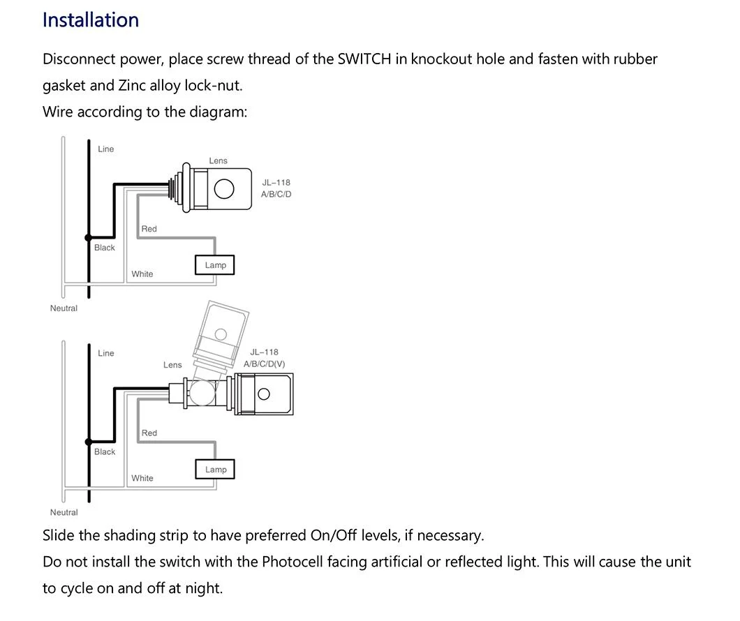 Jl-118 Direct Wire-in Thermal Dimmer Lighting Switch Sensor Switch Auto Lighter PIR Sensor Photocontrol