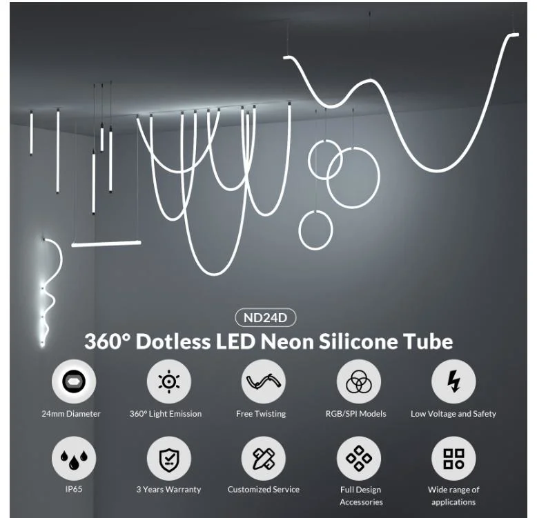 360 Degree RGB 12v 22mm IP67 LED Neon Rope Light Flex Neon Strip Lights