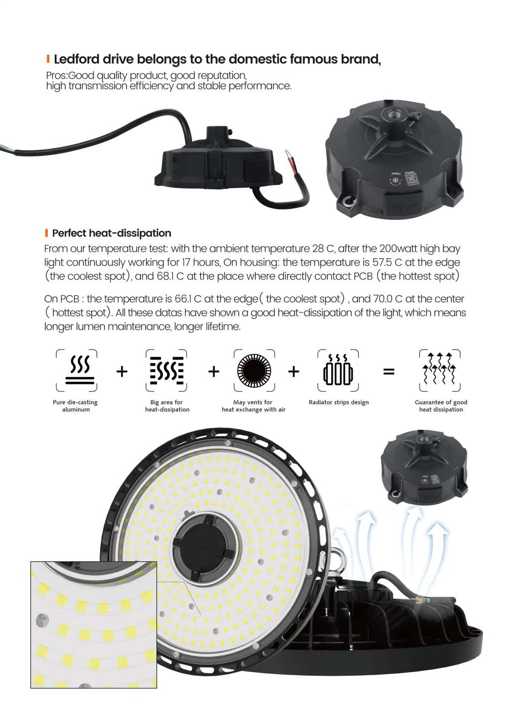 100W 150W 200W 300W Ra80 160lm/W LED High Bay Light UFO