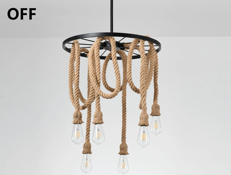 Vintage Hemp Rope Chandelier Lamp Hanging Pendant Light Indoor Decoration Lighting