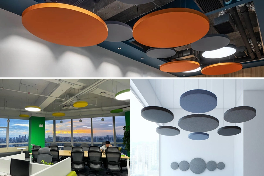 Green Acoustic Panel Ceiling Suspended Circle LED Pendant Light with Inner Lighting