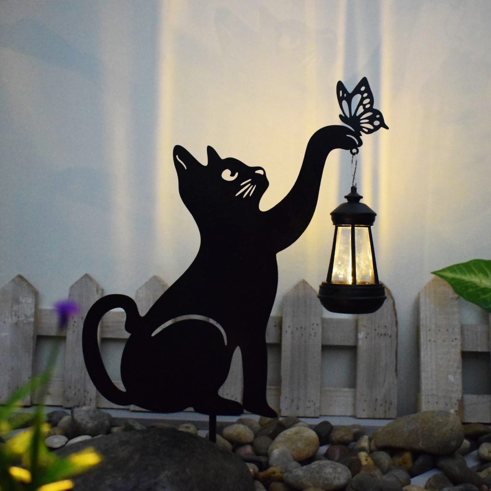 Solar LED Outdoor Garden Decorative Lamp for Garden Black Cat Landscape Lighting Water-Resistant Light Controlled Solar Cat Accent Light Garden Decoration