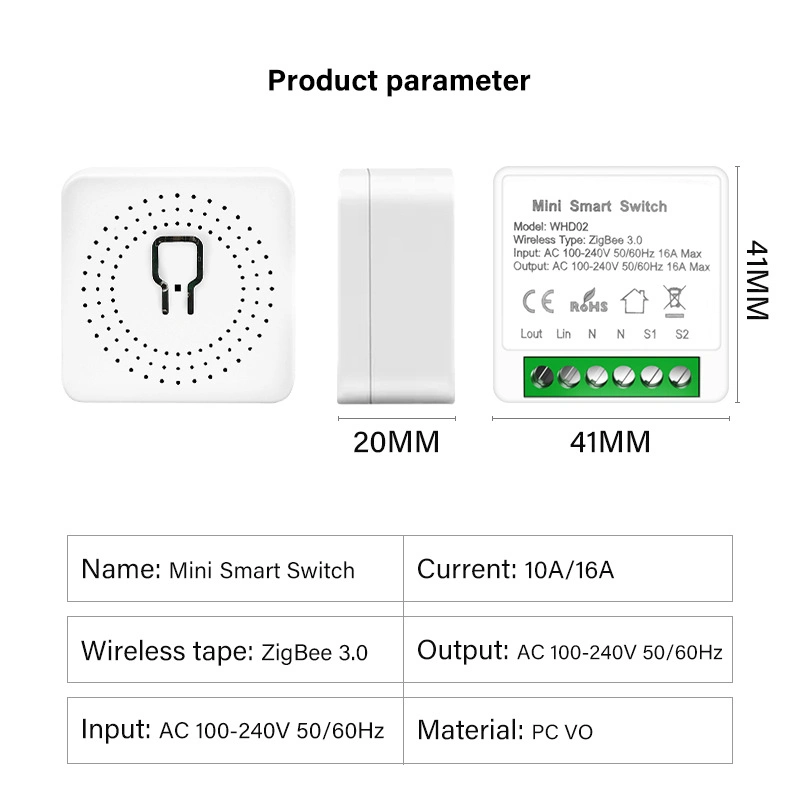 Tuya 16A Zigbee WiFi Smart Module Switch Support Two Way Remote Voice Control on-off Device with Smart Life/Tuya Alexa Google Home APP