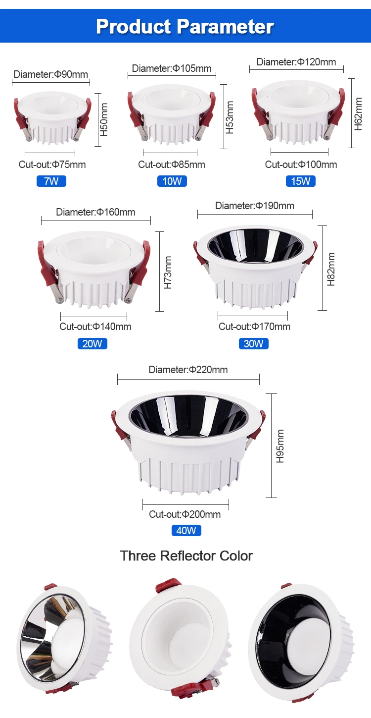 Embedded 7W/10W/15W/20W/30W/40W Downlight Anti-Glare SMD Ceiling Lamp LED Indoor Commercial Lighting