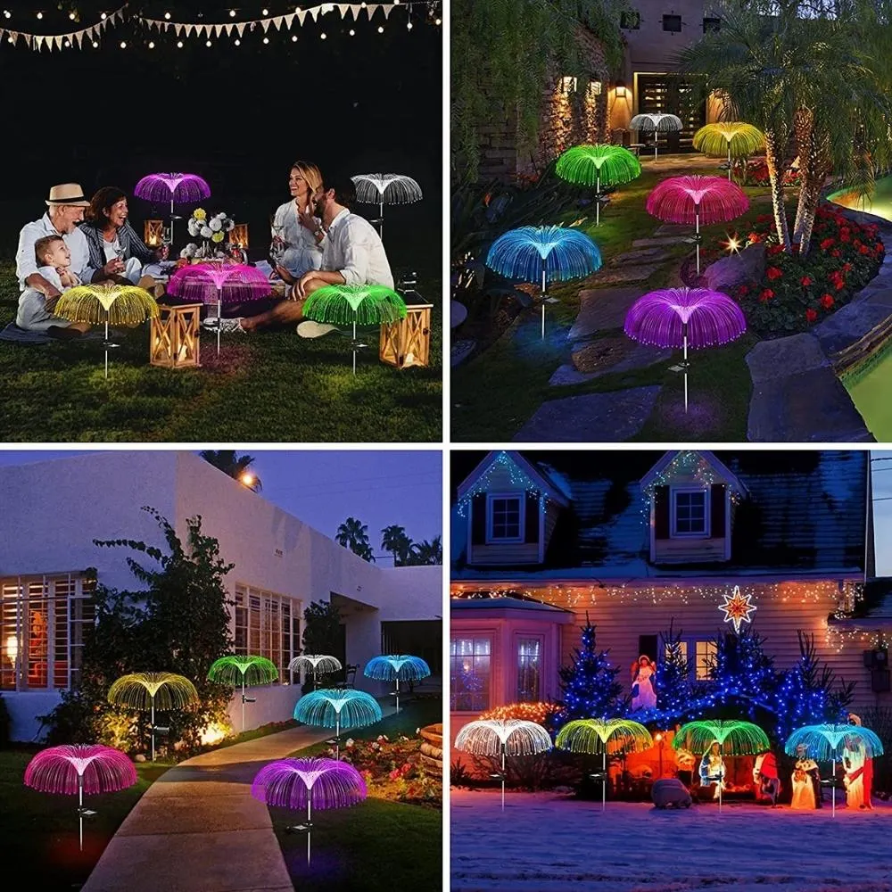 Jellyfish Lamp Color Changing Solar LED Outdoor Jellyfish Fiber Optic Garden Floor Lawn Pathway Street Lighting D&eacute; Cor Wyz20504