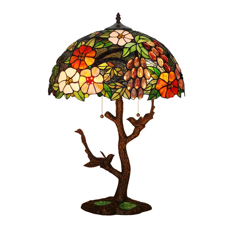 Antique Stained Glass Bird Art Decor Luxury Beautiful Large Bedroom Tiffany Bedside Table Lamps (WH-TTB-08)