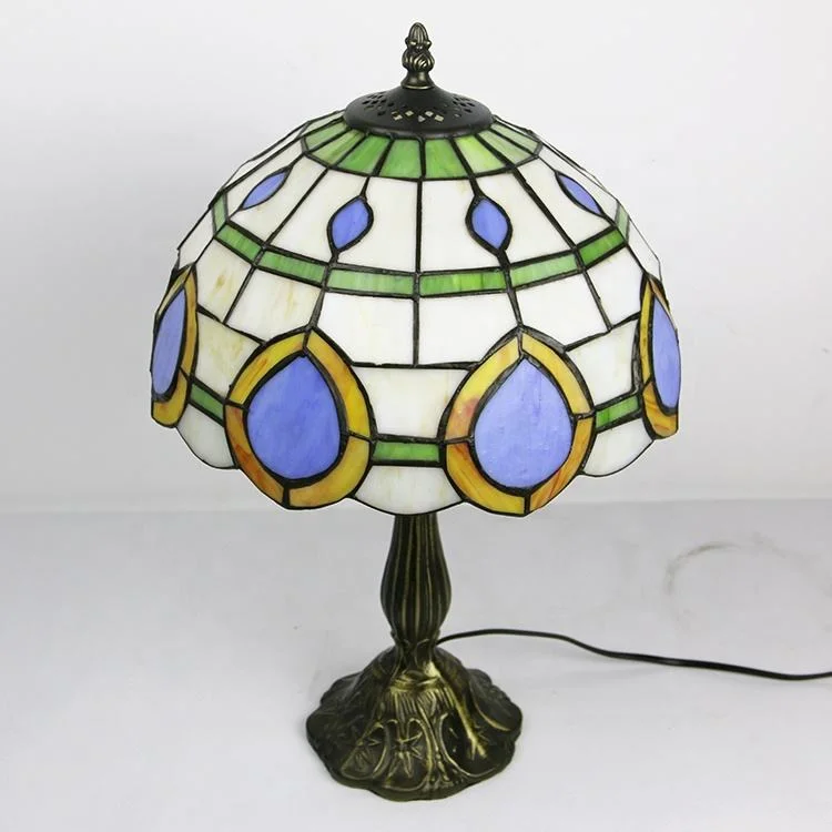 Classical Tiffany Style Peacock Feathers Stained Glass Table Lamp