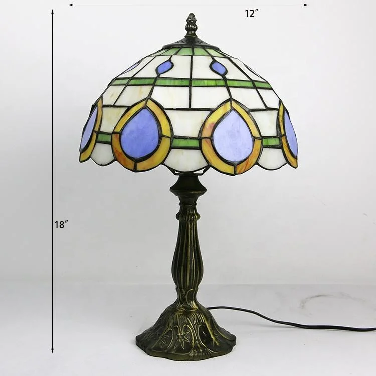 Classical Tiffany Style Peacock Feathers Stained Glass Table Lamp