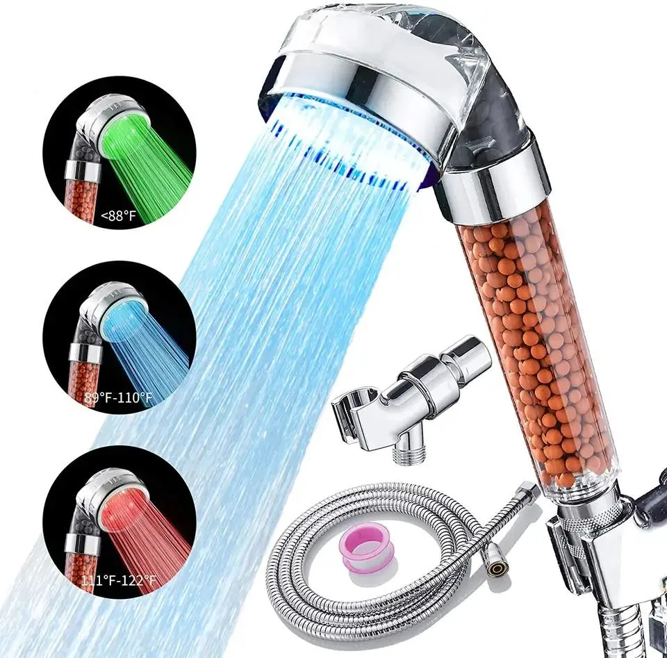 Bathroom Color Changing LED Shower Head Temperature Display Vitamin Shower Head 3 Color Lighting